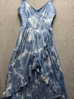blue sky tie-dye faux-wrap midi sundress